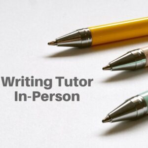 Three pencils and a piece of paper with writing tutor in-person.