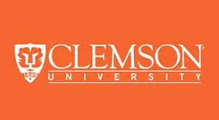A clemson university logo on an orange background.