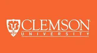 A clemson university logo on an orange background.