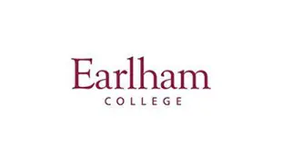 A red and white logo for earlham college.