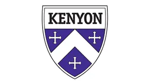 A blue and white shield with the word kenyon on it.