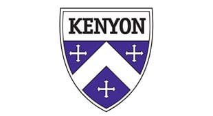 A blue and white shield with the word kenyon on it.