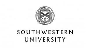 A black and white image of the southwestern university seal.