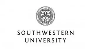 A black and white image of the southwestern university seal.