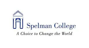 A blue and white logo of spelman college.