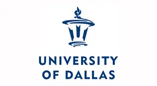 A blue and white logo of the university of dallas.