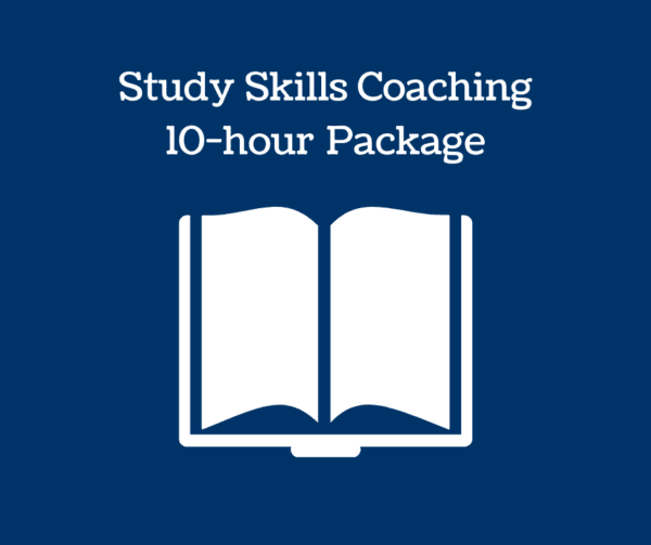Book icon and text: Study Skills Coaching 10-hour Package