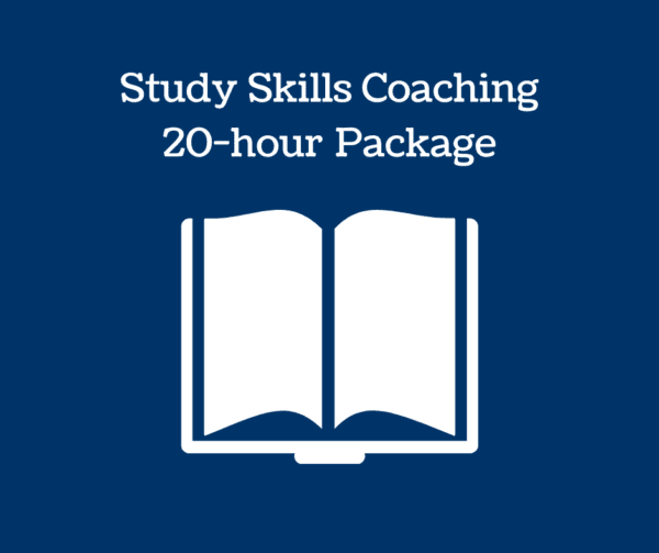 Book icon and text: Study Skills Coaching 20-hour Package