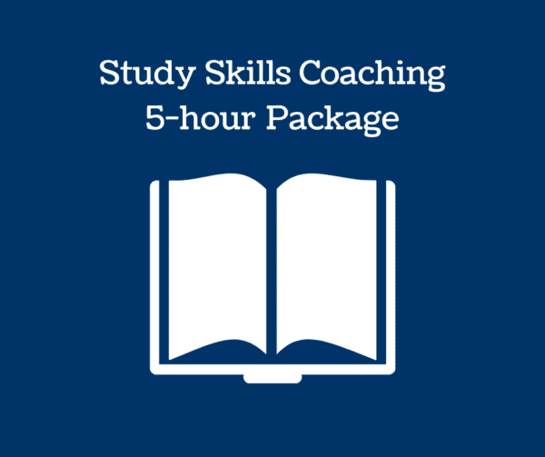 Book icon and text: Study Skills Coaching 5-hour Package