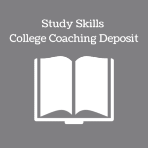 A book is open on the table and it says study skills college coaching deposit.