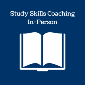 Book icon and text: Study Skills Coaching In-Person