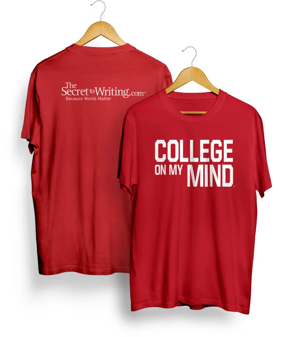 A red shirt that says college on my mind