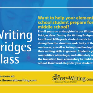 A poster advertising the writing bridges class.