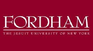 A red and white logo for fordham university.