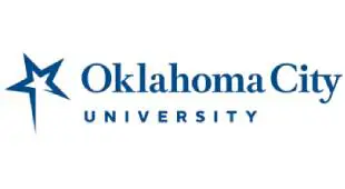 A blue and white logo of oklahoma university.
