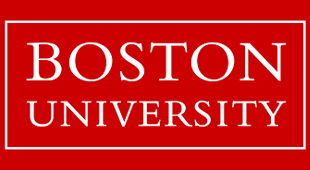 A red and white logo for boston university.