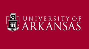 A red background with white letters that say university arkansas.