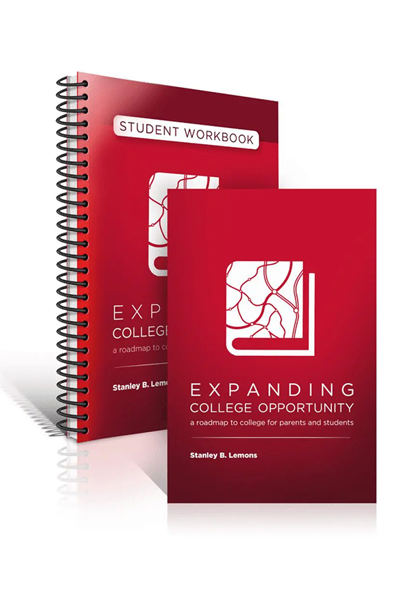 A red book and workbook with the words expanding college opportunity.